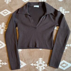 Babaton Chocolate Ribbed Long Sleeve Top